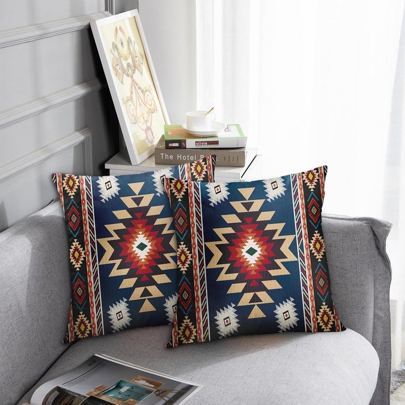 Britimes Throw Pillow Covers, Aztec Bohemian Home Art Decor, 18 x 18 Inches Set of 2 Cushion Couch Sofa Cases, Navy Blue Tribal Western Pillowcases for Bedroom, Geometric Living Room Decorative - Image 2