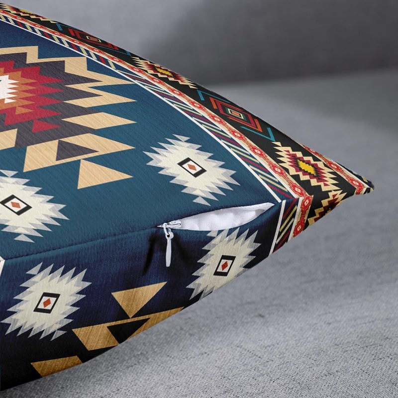 Britimes Throw Pillow Covers, Aztec Bohemian Home Art Decor, 18 x 18 Inches Set of 2 Cushion Couch Sofa Cases, Navy Blue Tribal Western Pillowcases for Bedroom, Geometric Living Room Decorative - Image 5