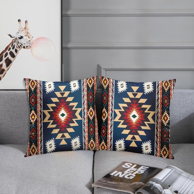 Britimes Throw Pillow Covers, Aztec Bohemian Home Art Decor, 18 x 18 Inches Set of 2 Cushion Couch Sofa Cases, Navy Blue Tribal Western Pillowcases for Bedroom, Geometric Living Room Decorative - Image 4