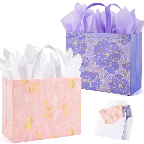 YANGTE 2 Pack 13 Large Beautiful Gift Bags Set with Greeting Card and Tissue Paper Reusable NonWoven Gift Wrap Bags with Handle for Presents of Any Birthday Weddings Mothers Day Special Moments - Image 2