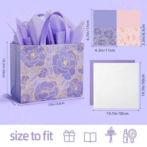 YANGTE 2 Pack 13 Large Beautiful Gift Bags Set with Greeting Card and Tissue Paper Reusable NonWoven Gift Wrap Bags with Handle for Presents of Any Birthday Weddings Mothers Day Special Moments - Image 5