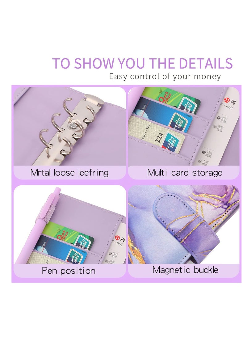 SOLARAE مجلد ميزانية مع أظرف بسحاب، أظرف نقدية للميزانية، مجلد ميزانية من جلد PU بحجم A6 مع 12 قطعة أظرف بسحاب شفافة، 12 قطعة أوراق ميزانية للميزانية، توفير المال (وردي) - Image 5