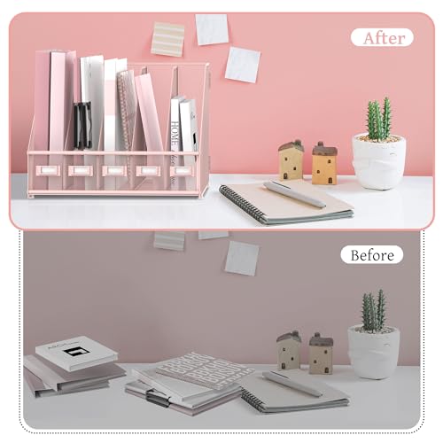SUPEASY Desk Organizers Metal Desk Magazine File Holder with 5 Vertical Compartments Rack File Organizer for Office Desktop, Home Workspace, Pink - Image 5
