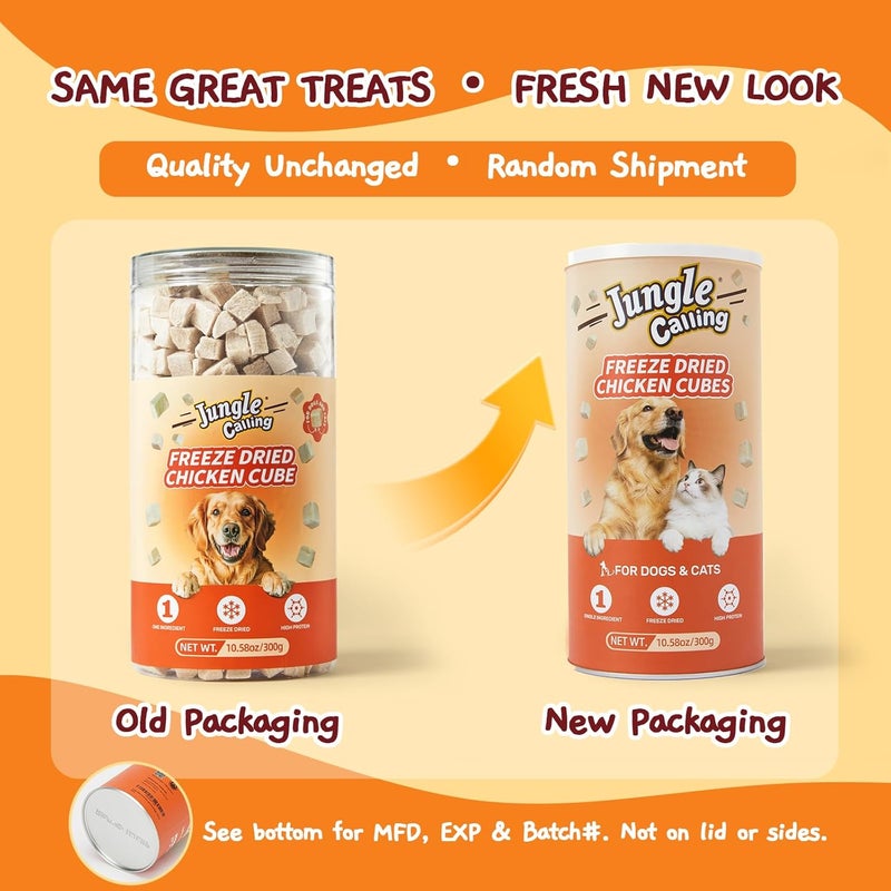 Jungle Calling Freeze Dried Chicken Cat & Dog Treats, Single Ingredient Chicken Bites for Cats & Dogs, High Protein Pet Training Treats, Edible Organic Food Topper, 10.58 oz - Image 2
