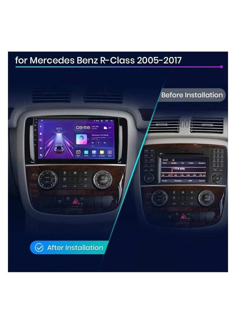 SHEZA STAR - Android Car Stereo for Mercedes Benz R Class W251 R280 R300 R320 R35 2005-2017 4GB RAM 32GB ROM Support Carplay, Mirror Link Wi-Fi BT, Radio GPS Navigation, 9 Inch IPS Touch Screen with AHD Camera Included - Image 1