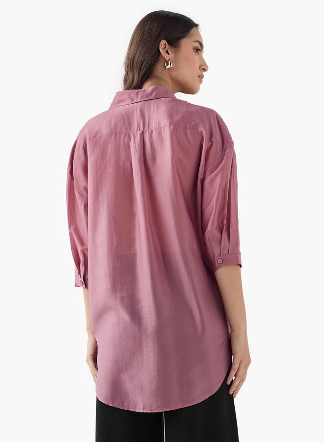 سبلاش فيڤ قميص بقصة مريحة وفتحة جانبية وأكمام ثلاثة أرباع - Image 3