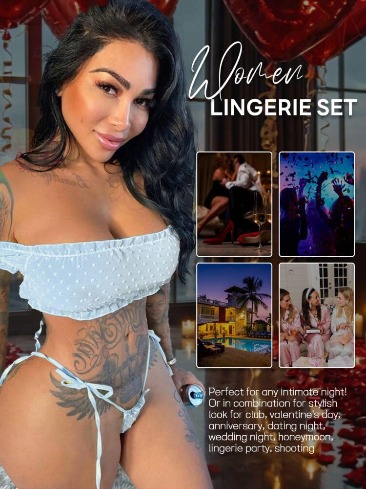Buitifo Women Lingerie Set Lace Babydoll Self Tie Sexy Bra and Panty Pajamas Set (Blue,M) - Image 5