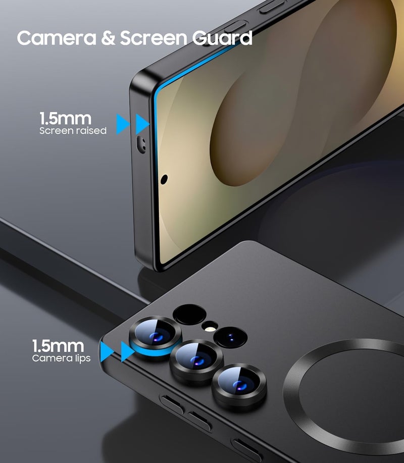 DIZORO Samsung S24 Ultra case Compatible with Mag Safe Matte Luxury Metallic Luster Flexible TPU Shockproof Back Cover with Camera Protector Lens - Black - Image 4