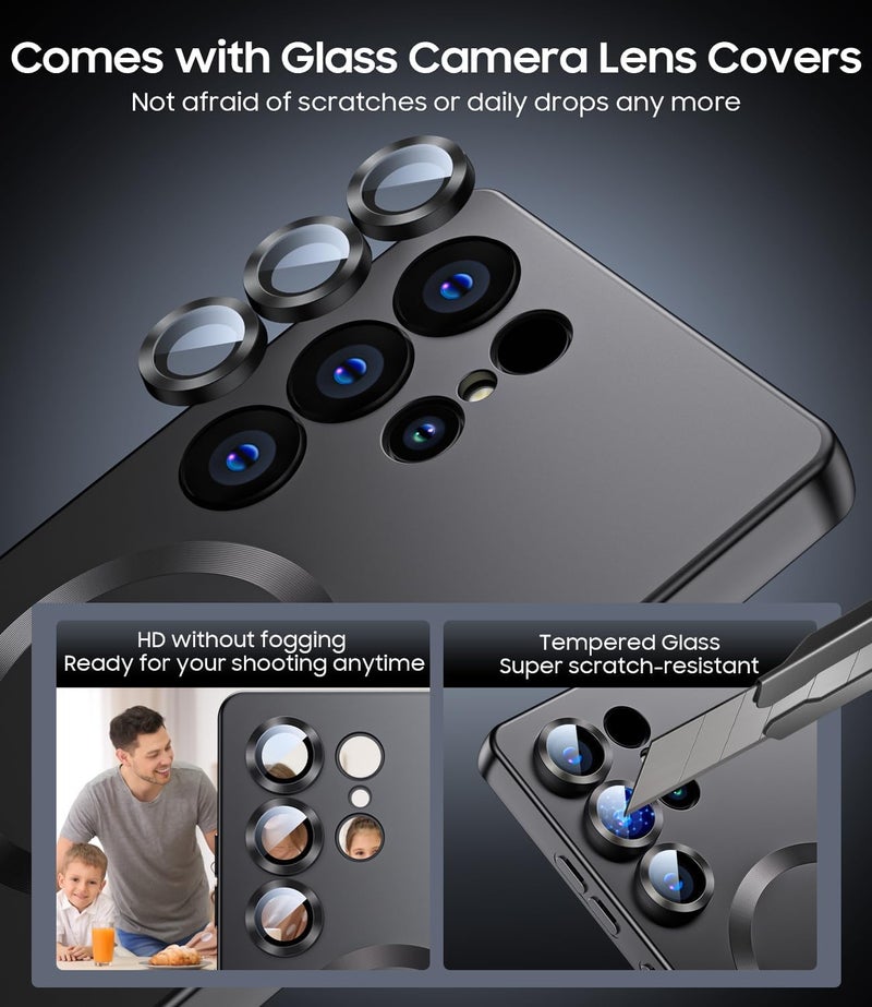 DIZORO Samsung S24 Ultra case Compatible with Mag Safe Matte Luxury Metallic Luster Flexible TPU Shockproof Back Cover with Camera Protector Lens - Black - Image 2