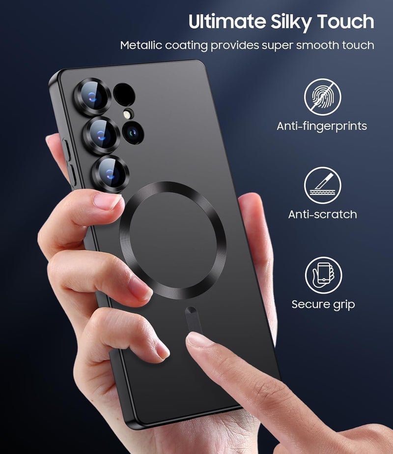 DIZORO Samsung S24 Ultra case Compatible with Mag Safe Matte Luxury Metallic Luster Flexible TPU Shockproof Back Cover with Camera Protector Lens - Black - Image 5