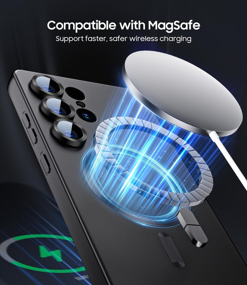 DIZORO Samsung S24 Ultra case Compatible with Mag Safe Matte Luxury Metallic Luster Flexible TPU Shockproof Back Cover with Camera Protector Lens - Black - Image 3