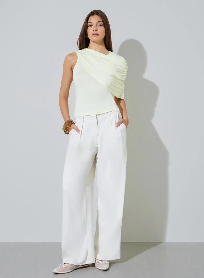 ستايلي Yellow One-Shoulder Ruched Knit Top