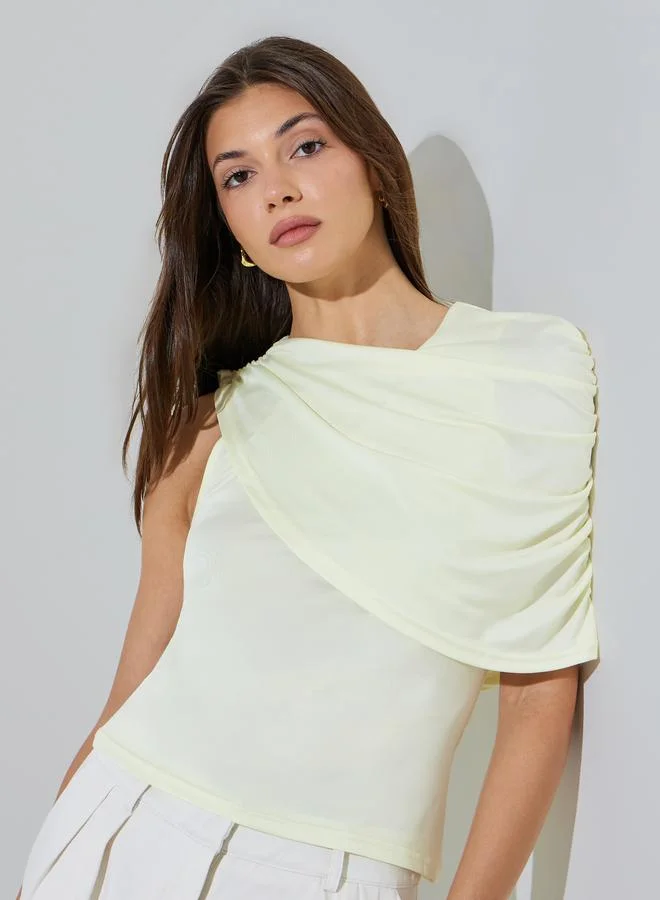 ستايلي Yellow One-Shoulder Ruched Knit Top