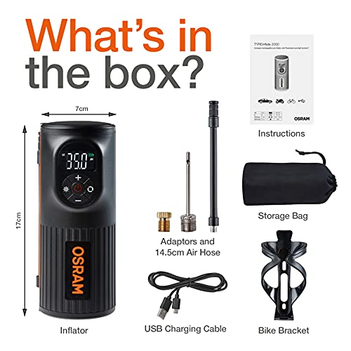 OSRAM OTIR2000 TYREinflate 2000 Compact Pump with LED Light, Portable Compressor, Power Connection, Tyre Inflation in 2 Minutes, Rechargeable via USB, Digital, mit Auto-Stopp - Image 3