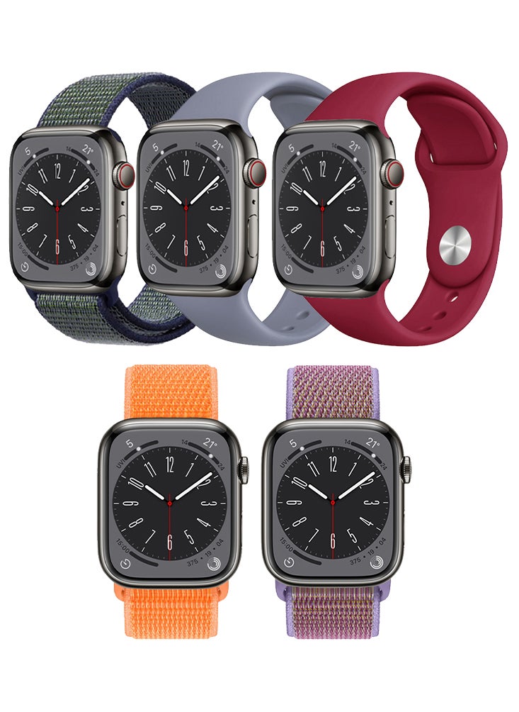 Perfii - 5pcs Watch Bands Replacement for Apple Watch Strap Compatible with Apple Watch 42/41/40/38mm Series 10/9/8/7/6/5/4/SE - Image 1