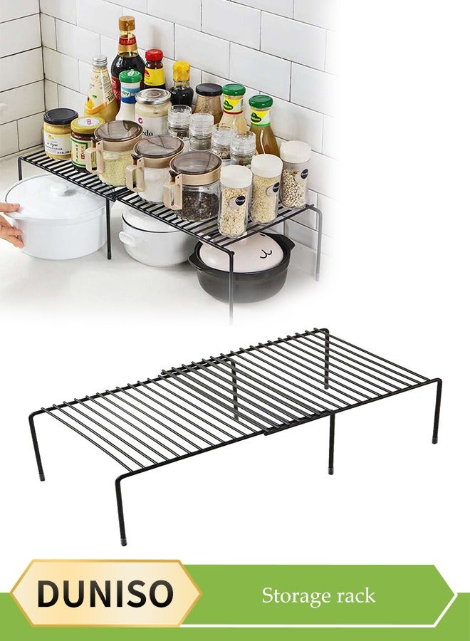 DUNISO Kitchen storage rack, extendable iron seasoning rack, countertop organizer, multifunctional bathroom storage rack,suitable for organizing jars and spice seasoning jars, black - Image 1