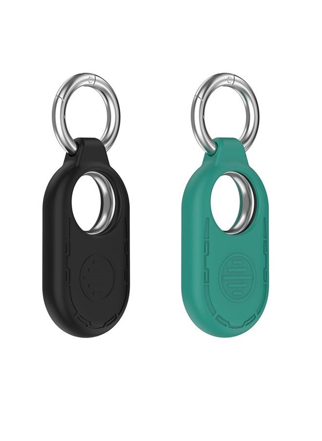 سجيت حاملات جهاز SmartTag2 عدد 2 متوافقة مع سامسونج جالاكسي SmartTag2، غطاء سيليكون ناعم لحماية شاملة ضد الخدوش والسقوط، مع سلسلة مفاتيح مناسبة للمفاتيح والحقائب والأمتعة والأشياء الثمينة (أسود + أخضر)  - Image 1