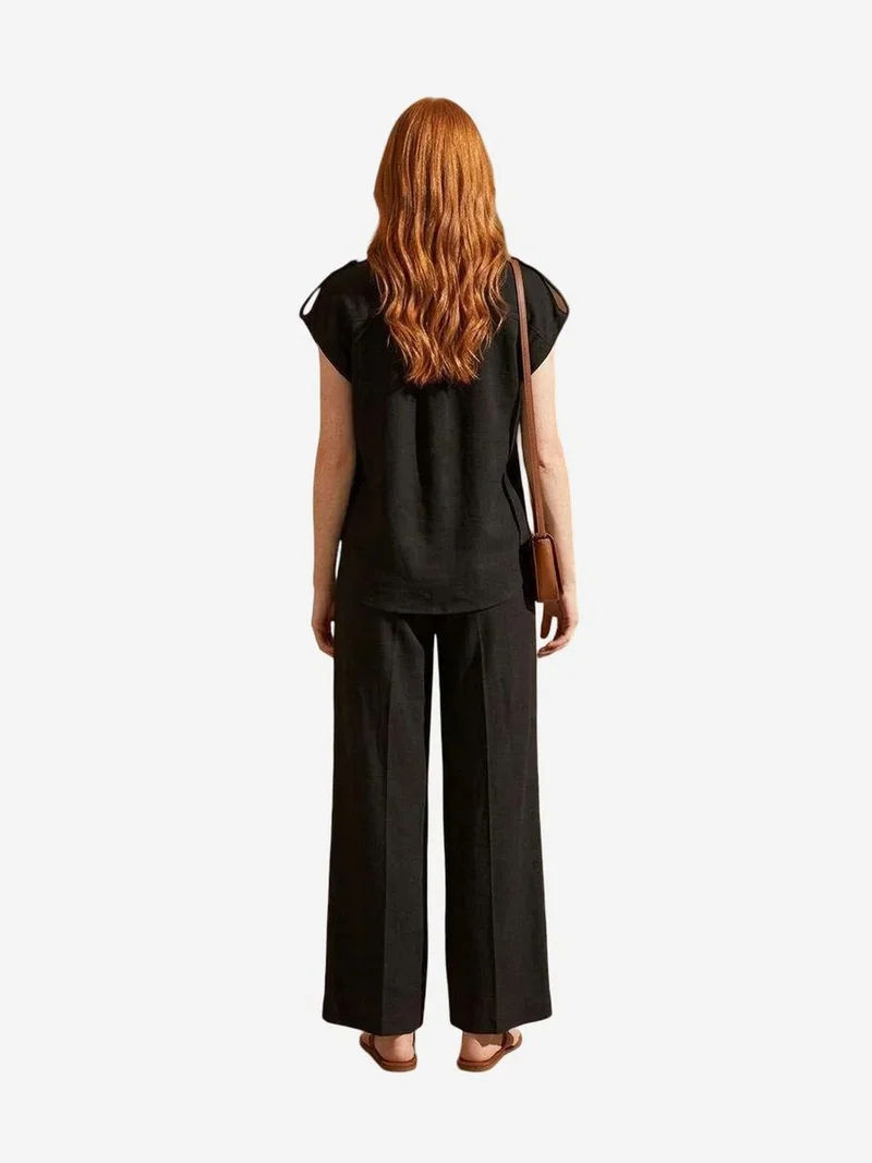 My Fashion Black MY FASHION High Waist Wide Leg Two-Piece Set with Shirt Collar for Women | Best Price UAE