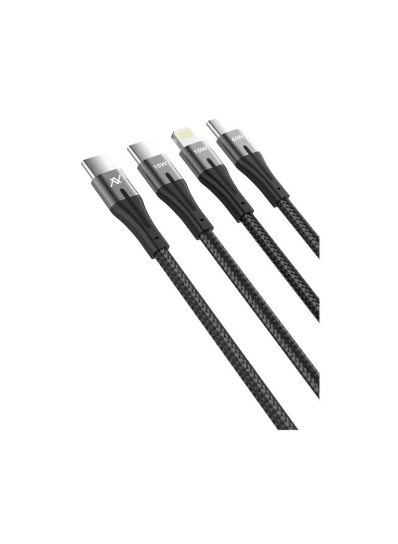 لافينتو كابل شحن سريع MP363 3 في 1 – من USB-C إلى USB-C مزدوج و Lightning، بطول 3 أمتار – أسود - Image 2