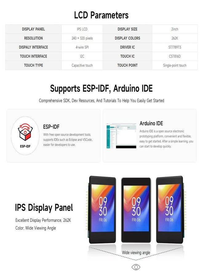 Waveshare ESP32-S3 2inch Capacitive Touch Display Development Board, 240×320 Pixels, IPS Panel, 32-bit LX7 Dual-core Processor, Up to 240MHz Frequency, NOT Include OV560 Camera - Image 5
