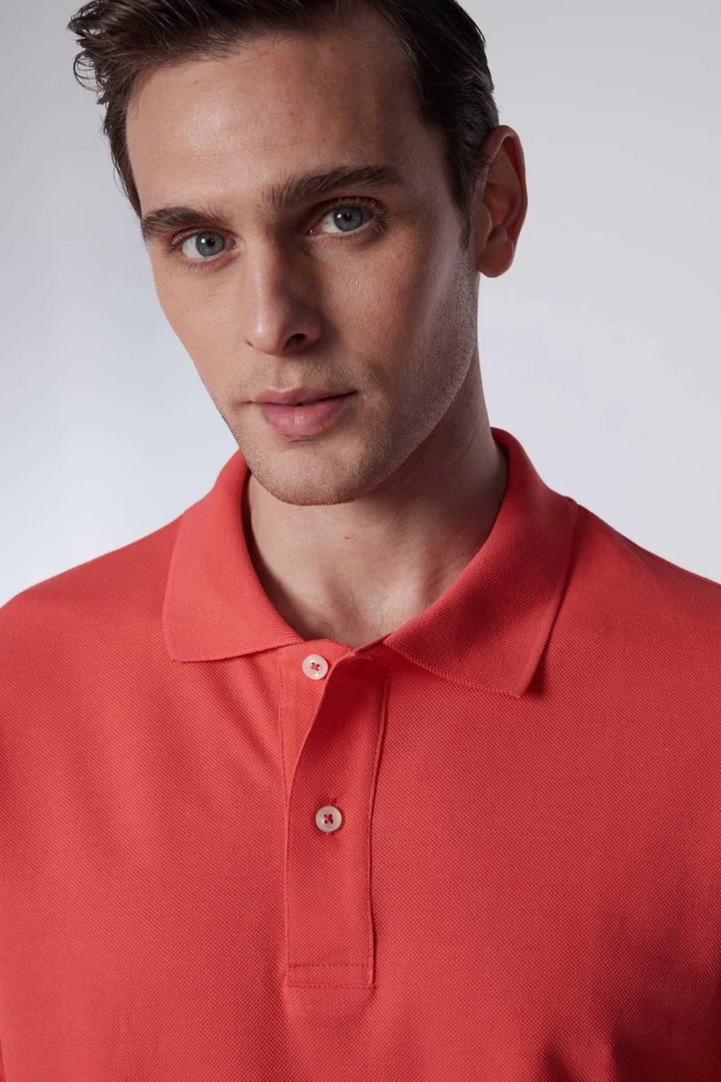 تودورس Men's Slim Fit Narrow Cut Cotton Plain Pique Pomegranate Polo Collar T-Shirt