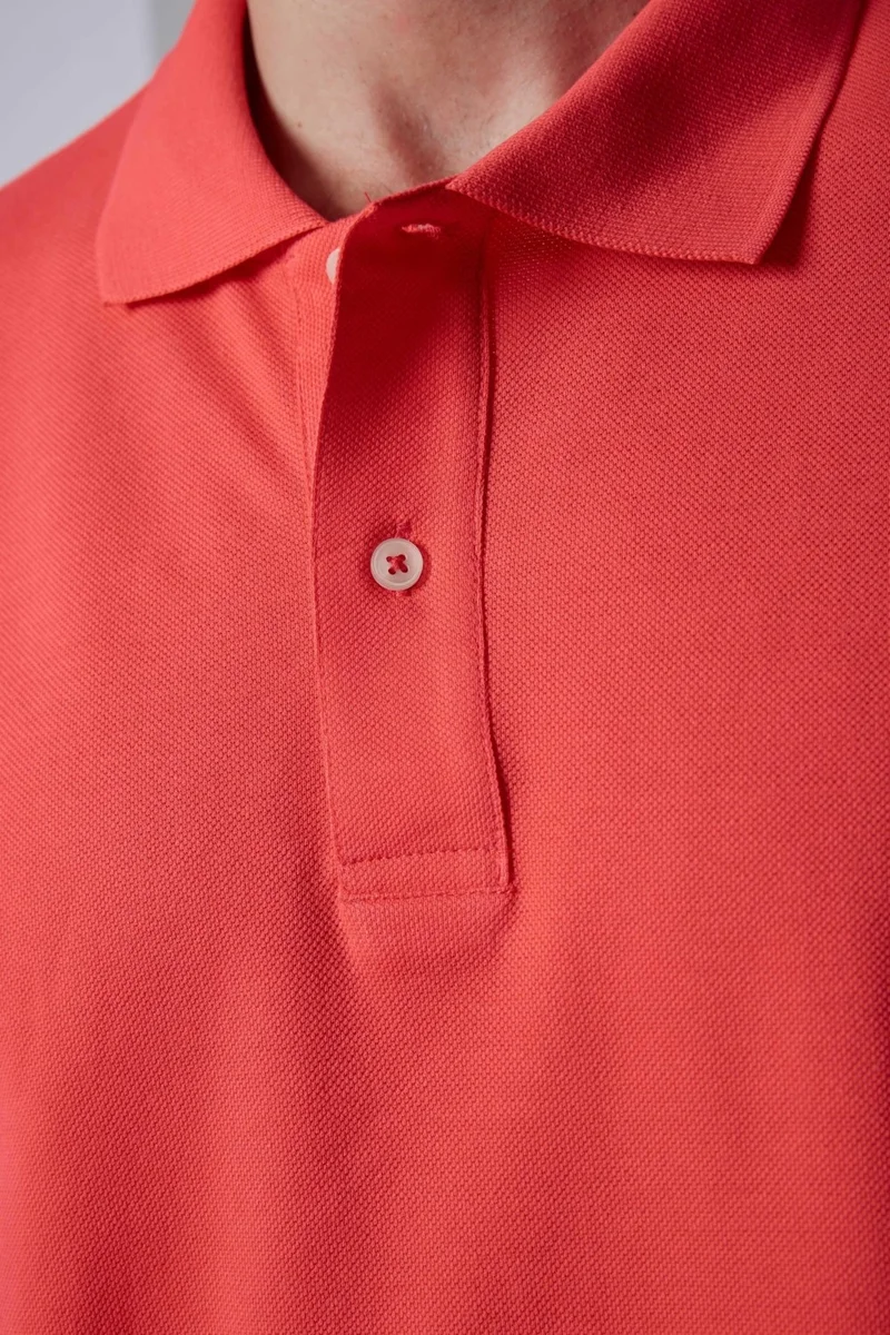 تودورس Men's Slim Fit Narrow Cut Cotton Plain Pique Pomegranate Polo Collar T-Shirt