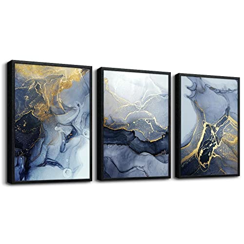 DZRWUBHS Black Framed Canvas Wall Art For Bedroom Abstract Wall Decor For Living Room Abstract Ink Paintings Wall Artworks Hang Pictures For Office Decor Bathroom Home Decorations Posters 12"X16" 3 Piece - Image 1
