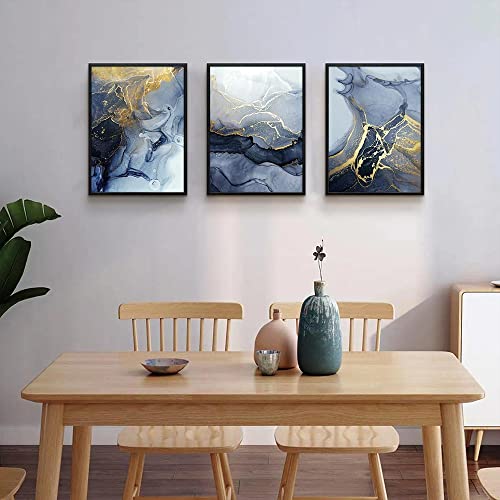 DZRWUBHS Black Framed Canvas Wall Art For Bedroom Abstract Wall Decor For Living Room Abstract Ink Paintings Wall Artworks Hang Pictures For Office Decor Bathroom Home Decorations Posters 12"X16" 3 Piece - Image 3