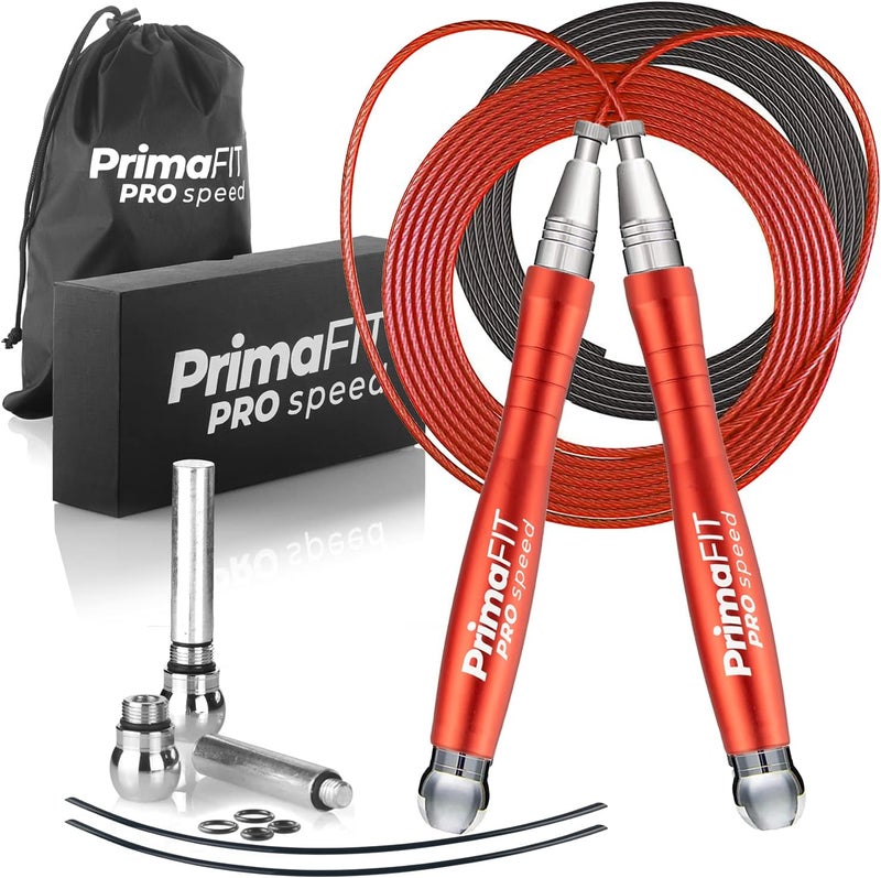 PrimaFit Jump Rope Pro Speed Skipping Rope Adjustable Adult Jumping Rope Weighted Aluminium Handles for Double Dutch Boxing Workout Crossfit Exercise Fitness Spare Cable Weights Protectors Carry Bag - Image 1