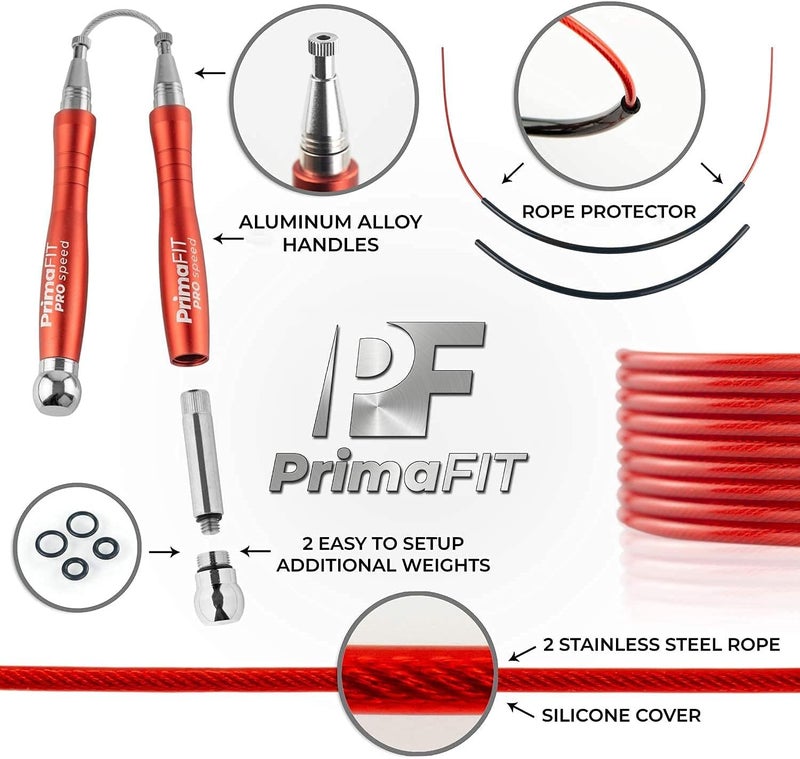 PrimaFit Jump Rope Pro Speed Skipping Rope Adjustable Adult Jumping Rope Weighted Aluminium Handles for Double Dutch Boxing Workout Crossfit Exercise Fitness Spare Cable Weights Protectors Carry Bag - Image 4