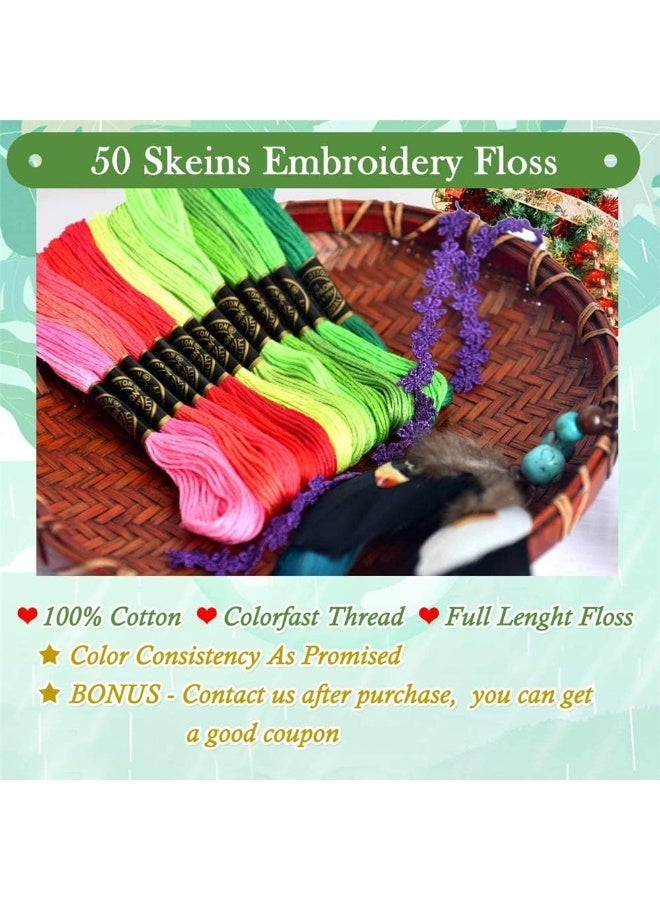 50 سلسلة التطريز مجموعة ، قوس قزح اللون عبر غرزة ، الصداقة سوار ، والحرف اليدوية ، ديي المجوهرات ، 6 خيوط من القطن والتطريز ، كل سلسلة 8.75 ياردة - Image 5