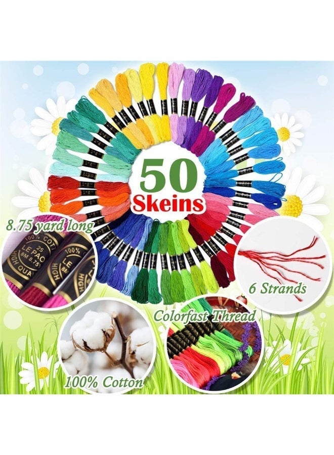 50 سلسلة التطريز مجموعة ، قوس قزح اللون عبر غرزة ، الصداقة سوار ، والحرف اليدوية ، ديي المجوهرات ، 6 خيوط من القطن والتطريز ، كل سلسلة 8.75 ياردة - Image 4