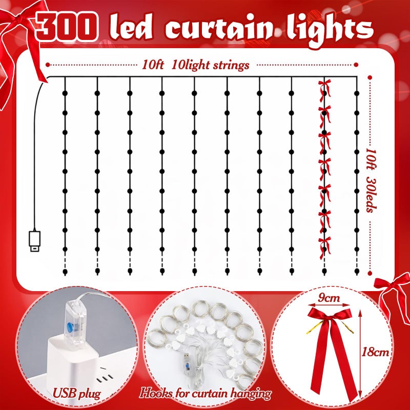 Lewtemi Valentines Bow Garland with Curtain String Lights Valentines Day Decorations String Lights Red Bow Garland Romantic Window Decor for Birthday Wedding Party Decoration - Image 4