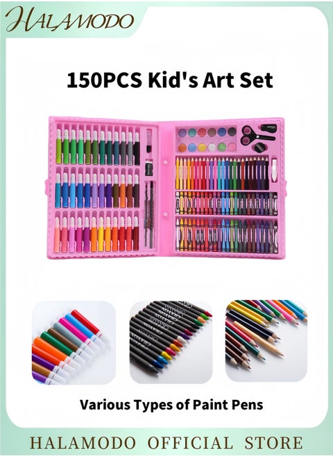 150PCS Kid's Art Set Portable Painting & Drawing Kit with Oil Pastels Crayons Colored Pencils Nylon brush Sketch Pencil Eraser Semi-dry Gouache Great Gifts Art Supplies for Boys & Girls