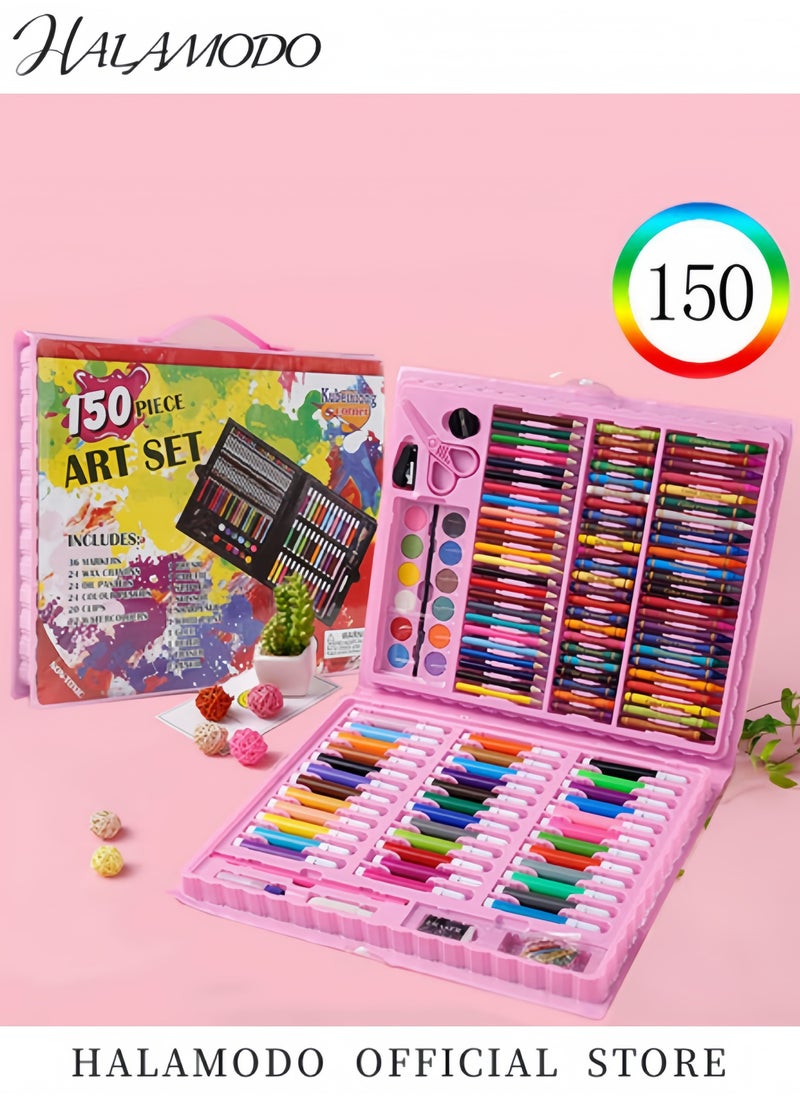 150PCS Kid's Art Set Portable Painting & Drawing Kit with Oil Pastels Crayons Colored Pencils Nylon brush Sketch Pencil Eraser Semi-dry Gouache Great Gifts Art Supplies for Boys & Girls