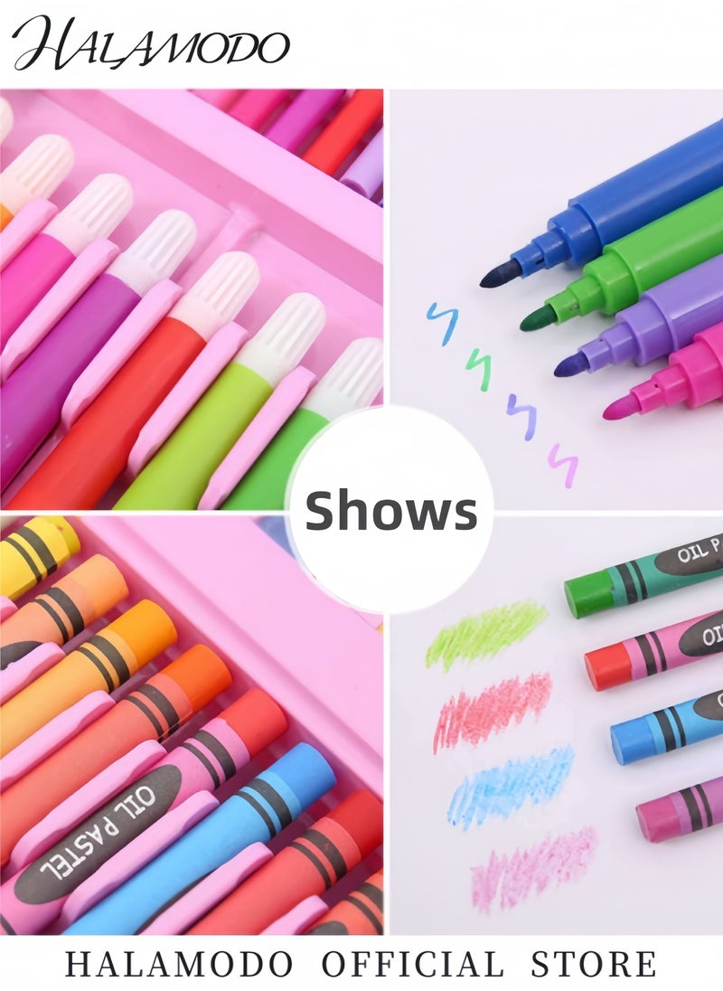 150PCS Kid's Art Set Portable Painting & Drawing Kit with Oil Pastels Crayons Colored Pencils Nylon brush Sketch Pencil Eraser Semi-dry Gouache Great Gifts Art Supplies for Boys & Girls