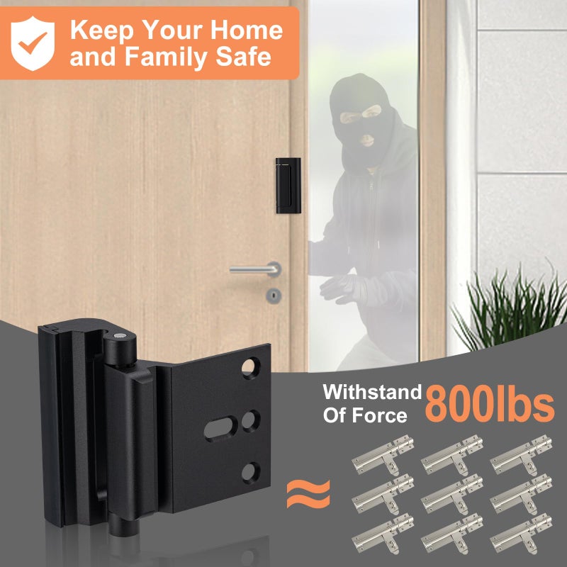 Husfunov 2 Pack Home Security Door Lock,Childproof Door Reinforcement Lock,with 3" Stop Withstand 800 lbs,for Inward Swing Doors,Night Kids Safety Metal Flip Lock Deadbolt Latch (Black) - Image 2