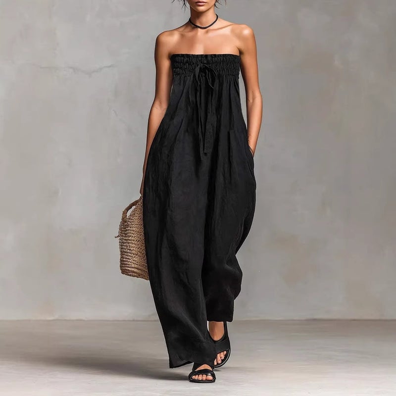 Women's Strapless Tie-Front Printed Jumpsuit - Image 1