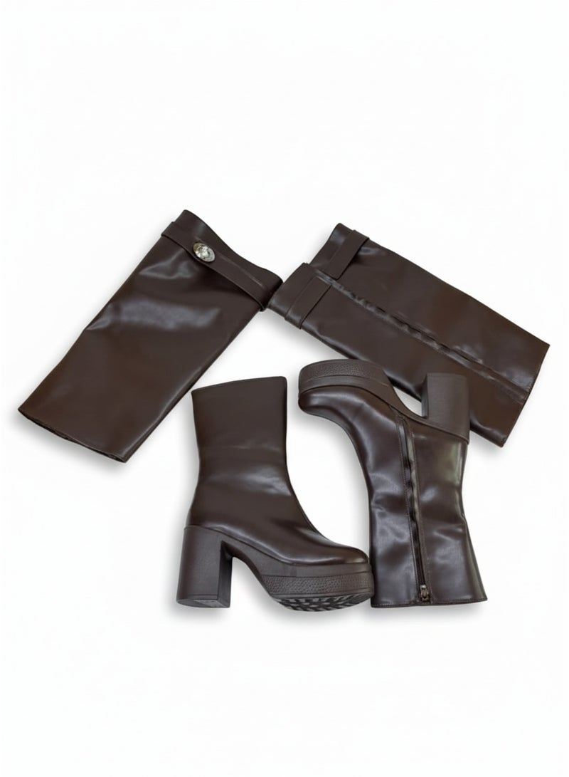 لايف ستيلاش  بوت طويل بكعب من الجلد LB-44 - بني - Image 2