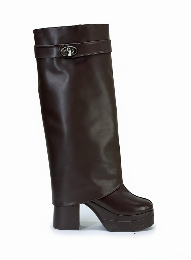 لايف ستيلاش  بوت طويل بكعب من الجلد LB-44 - بني - Image 3