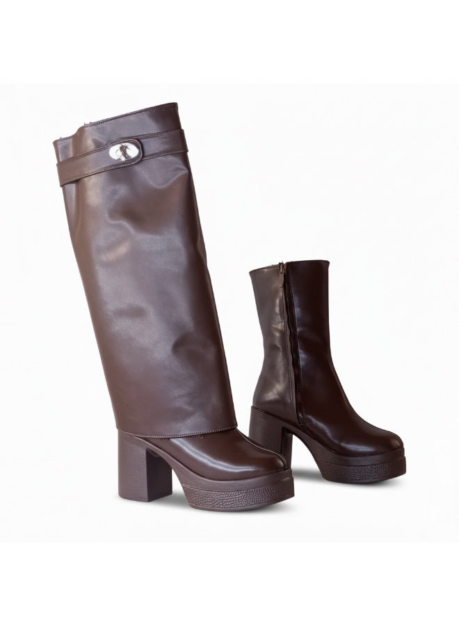 لايف ستيلاش  بوت طويل بكعب من الجلد LB-44 - بني - Image 4