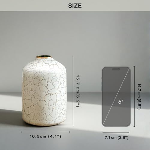 Behoma Metal Flower Vase for Home Decor Bedroom Living Room Office Wedding | Table Decorative Item for Festivals Birthday Off-White Crackled 1Pcs(10.5 X 15.7 Cm) (Flower Not Included, Modern) - Image 4