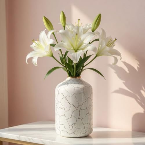 Behoma Metal Flower Vase for Home Decor Bedroom Living Room Office Wedding | Table Decorative Item for Festivals Birthday Off-White Crackled 1Pcs(10.5 X 15.7 Cm) (Flower Not Included, Modern) - Image 2