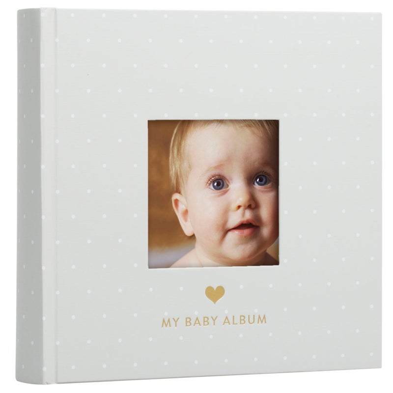 Pearhead Baby Photo Album, Keepsake Book for New and Expecting Parents, Gender-Neutral Baby Accessory, Ideal Gift for Baby Shower, Holds 200 Pictures, Gray and White Polka Dot - Image 1