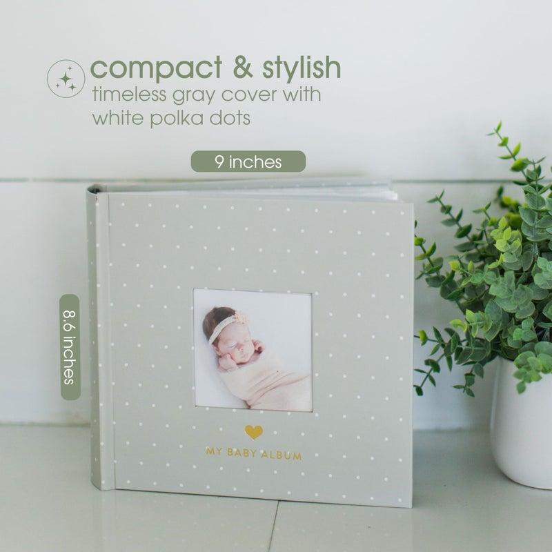 Pearhead Baby Photo Album, Keepsake Book for New and Expecting Parents, Gender-Neutral Baby Accessory, Ideal Gift for Baby Shower, Holds 200 Pictures, Gray and White Polka Dot - Image 4