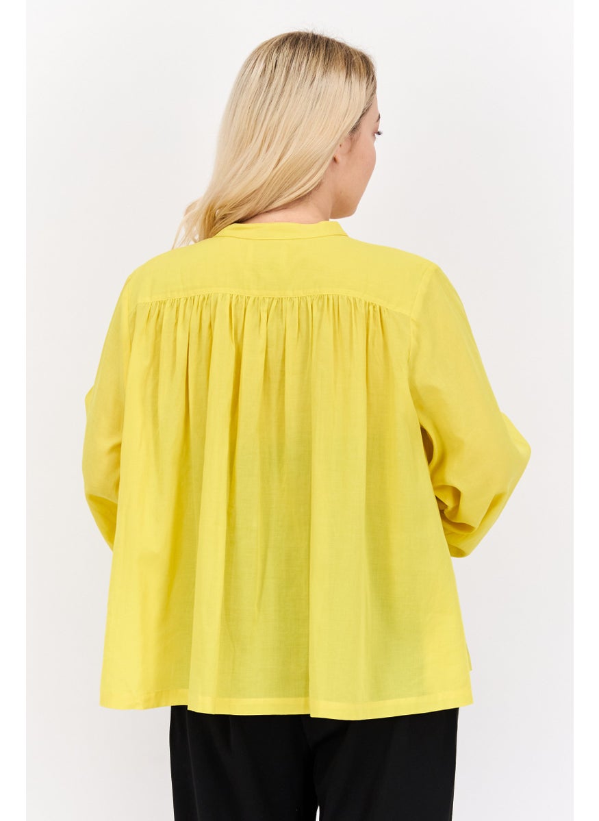 Scotch & Soda Women Round Neck Long Sleeve Solid Blouse, Yellow  - Image 2
