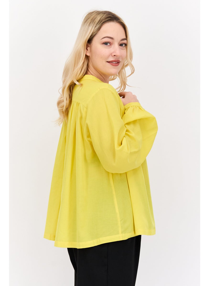 Scotch & Soda Women Round Neck Long Sleeve Solid Blouse, Yellow  - Image 3