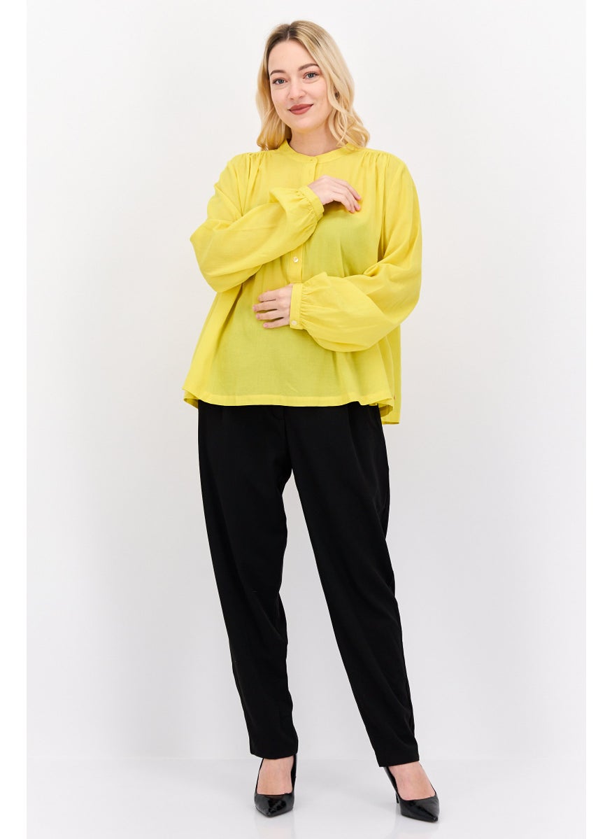 Scotch & Soda Women Round Neck Long Sleeve Solid Blouse, Yellow  - Image 4