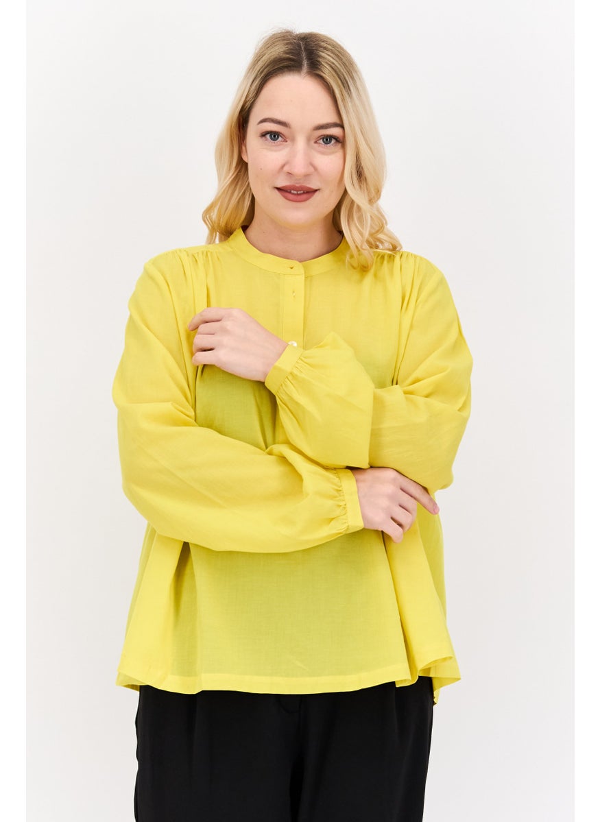 Women Round Neck Long Sleeve Solid Blouse, Yellow - pzsku/ZEE98C86E8BF5C8D00C1CZ/45/_/1737643010/9f22eae4-f1fe-4fb5-a003-23bc460653ad