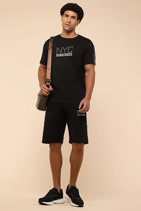 R&B Typography Print T-Shirt with Crew Neck and Short Sleeves